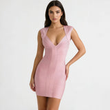 BEAUKEY Luxury Fashiong Trendy Pink Bandage Dress Plunge V Sexy Slim Evening Dresses Birthday Wedding Celebrity Lady Vestidos