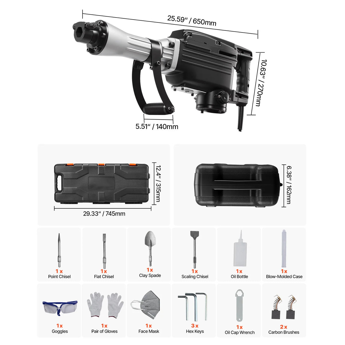 SucceBuy Demolition Jack Hammer 2800 W Powerful Electric Jackhammer 1200 BPM Concrete Breaker with Carrying Case Gloves