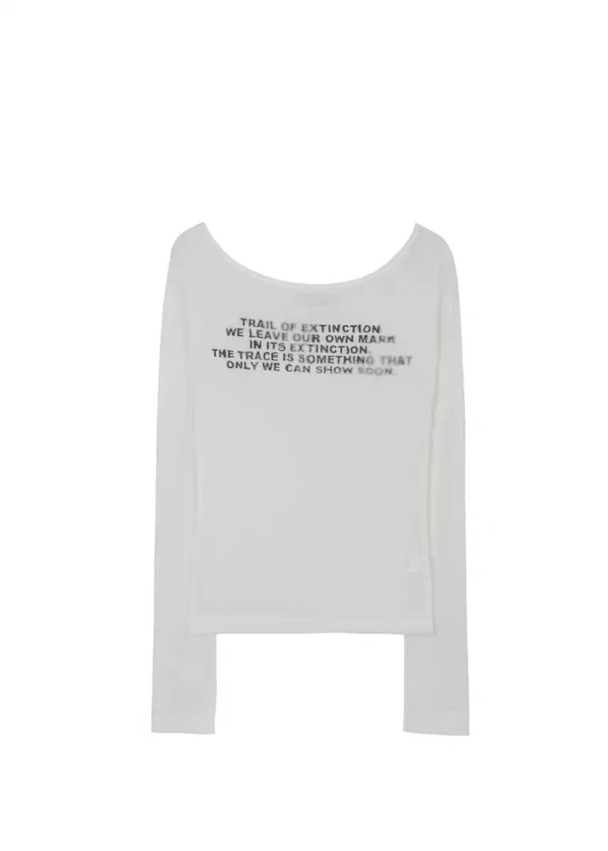 Bohemseo Spicy Girl Letter Print Semi-Transparent ort Sve Long T-irt Women's Faion Commute Sle Slim Fit Cotton Spring
