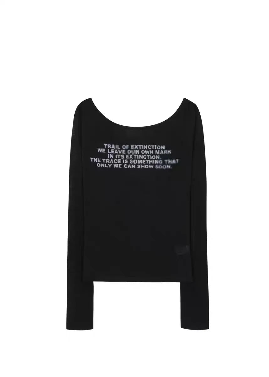 Bohemseo Spicy Girl Letter Print Semi-Transparent ort Sve Long T-irt Women's Faion Commute Sle Slim Fit Cotton Spring