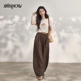 MISHOW Casual Fashion Cat Printed Beading T-Shirt For Women 2026 Summer Cute Design Round Neck Short Sleeve Top MXF24T1615