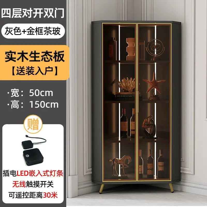 Corner Cabinet with Light Solid Wood Living Room Corner Corner Cabinet Display Bookcase Storage Triangle Cabinet Dining