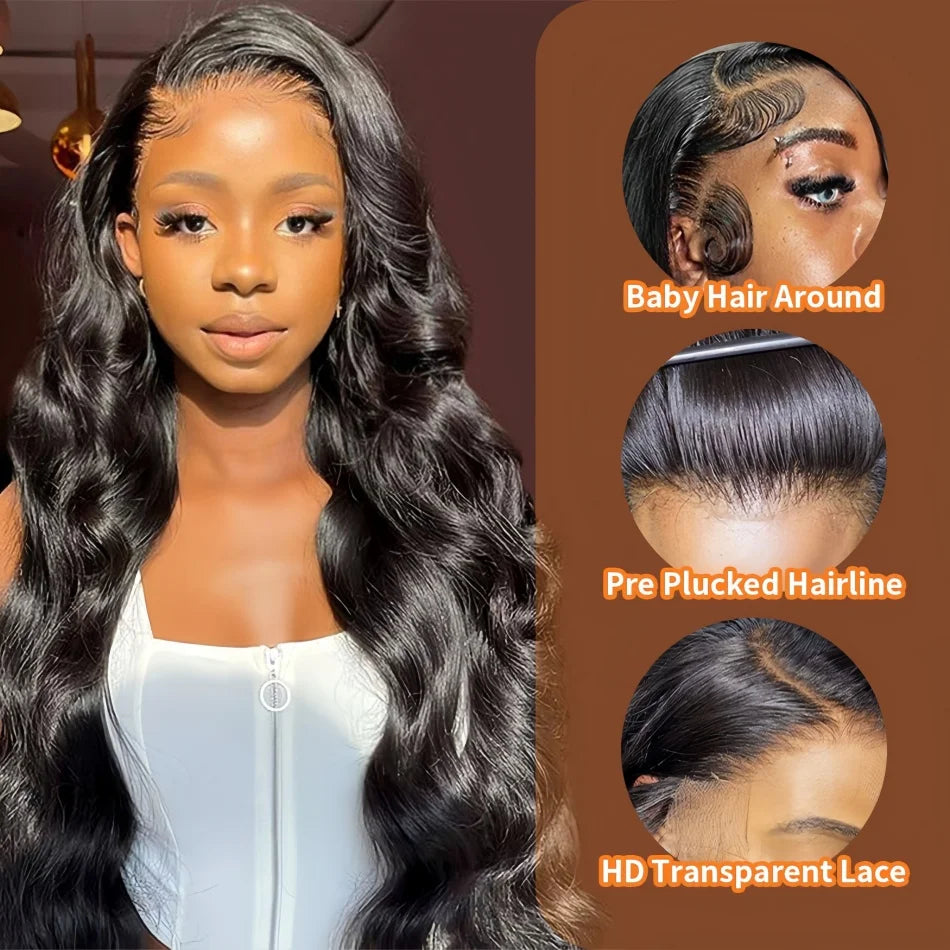 260% Density 13x6 Body Wave Lace Front Wigs Human Hair Pre Plucked 13x4