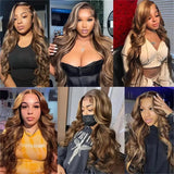 1b30 Black Brown Lace Front 13x4 Body Wave Wigs P427 Highlight Ombre