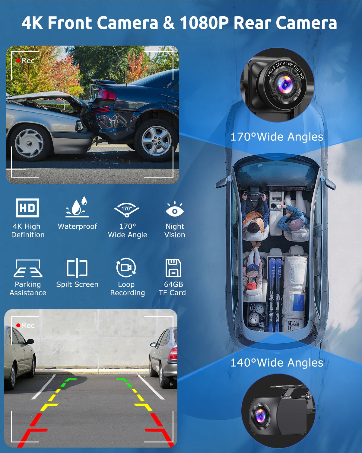10.26"4K 64G TouchScreen Portable Wireless CarPlay Android Auto Truck Dash Car Stereo Bluetooth GPS Navi Reversing Wide-Angle FM