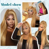 Bone Straight Honey Blonde Human Hair Wigs #27 13x6 HD Transparent Lace Front Wigs For Women Pre Plucked 200% Density 30 Inch