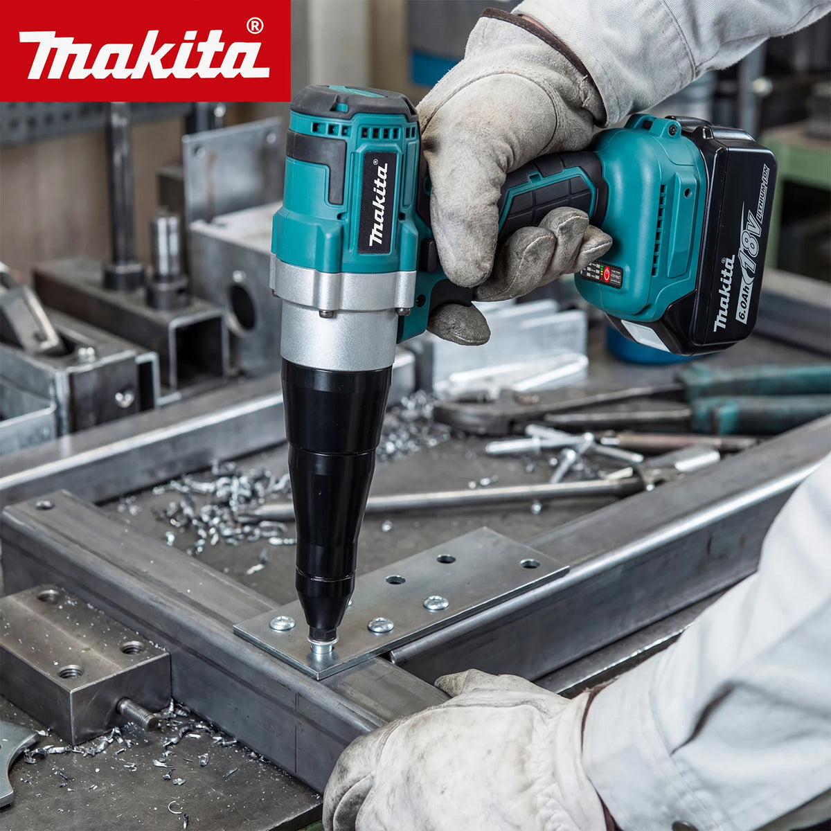 Makita 18V Electric Rivet Gun 3.2-4.8mm Tool Free Nozzle Replacement Low Vibration Heavy Duty Industrial Riveting tools