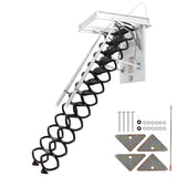 12 Steps Ceiling Mounted Attic Ladder Height Adjustable with Handrails 660LBS Steel Lift Staircase for Garages Roofs Basements ﻿