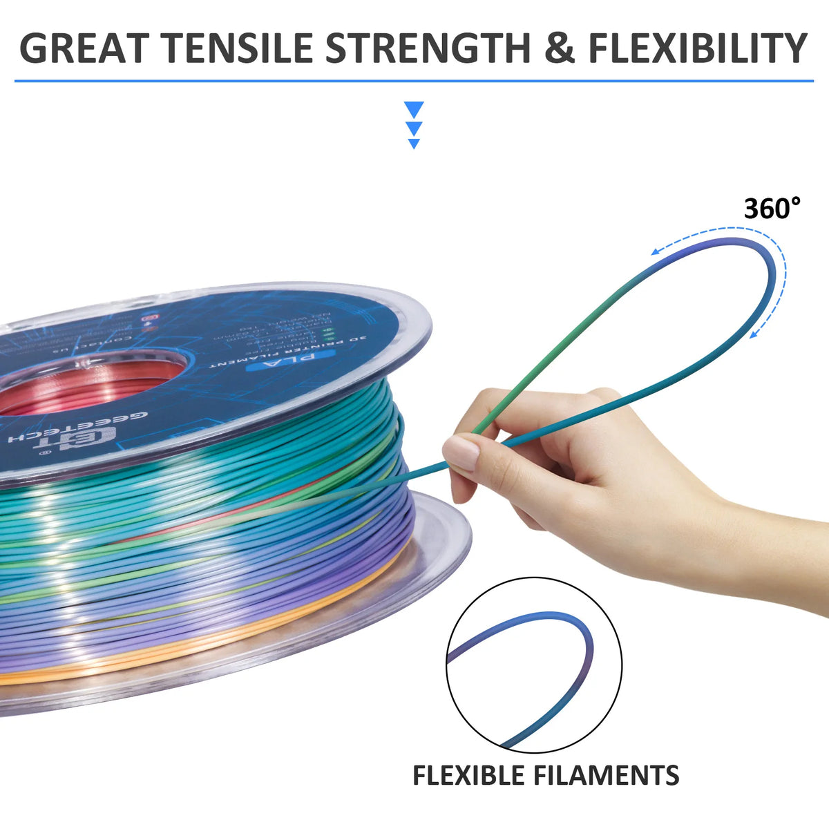 GEEETECH 5Rolls 3D Silk PLA Filament 1Kg/roll 1.75mm Spool Wire For 3D Printer Material,Vacuum packaging,Safety