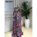 CM.YAYA Women O-neck Full Sleeve Big Swing Tie Dye Print Long Dress 2026 Sexy Beach Party Evening Vacation Maxi Dresses Vestidos