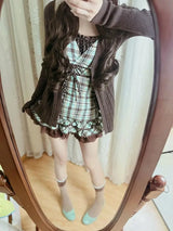 Vintage Dresses 3Piece Set Y2k 2000s Woman Clothes Hot Sweet Harajuku Coat+Plaid Top+Mini Skirt Kawaii Japanese Sexy Summer Chic
