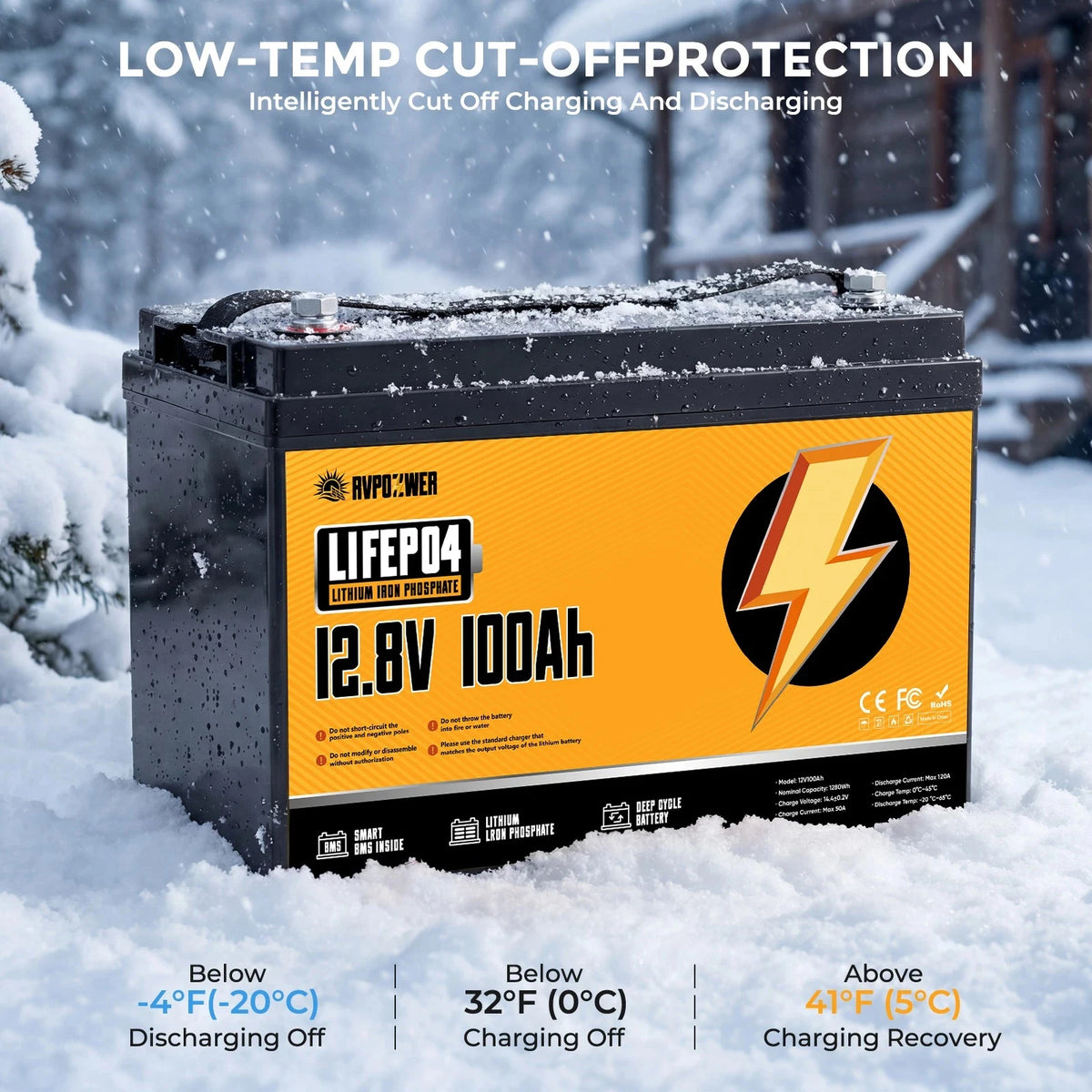 RVPOZWER,12.8V/100Ah Lithium Iron Phosphate Storage Accumulator,Shockproof Long Cycle Rechargeable Portable Battery Integrated BMS,Ideal For Caravan,Sailing Boat,Travel Car,Remote Cabin Off-Grid Power,Household Standby Electricity