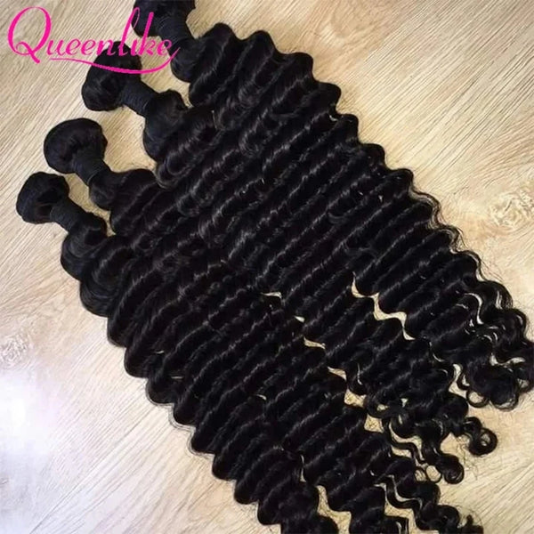 Queenlike Deep Wave Human Hair Bundles 24 26 28 inch Deep Curly Bundles