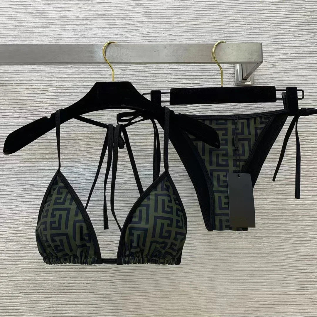 2025 Summer New Women's Printed Sexy Hanging Neck Strap Adjustable Split Bikini