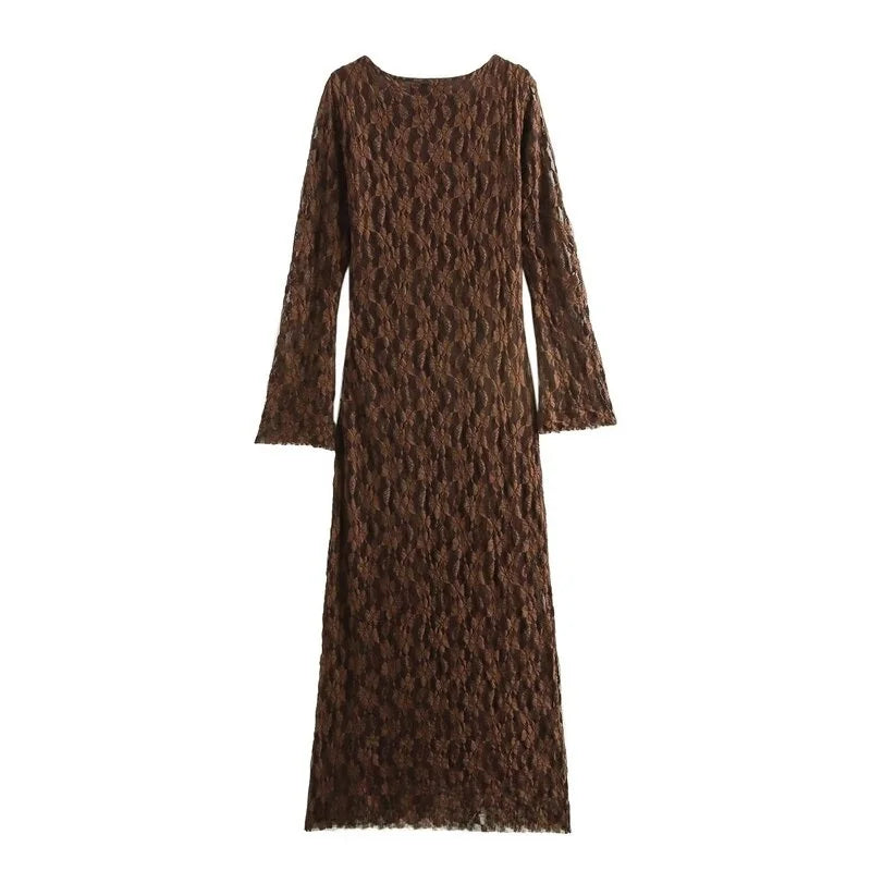 Ele Long Sve round Ne Lace Dr Autumn Winter New Arrival Women's Faion Design Sensation Slim Fit Gown 2024