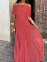 Women Diagonal Collar Summer Solid Long Dress Female Sleeveless Backless Pleated Party Dress 2023 Casual Streetwear Maxi Dresses