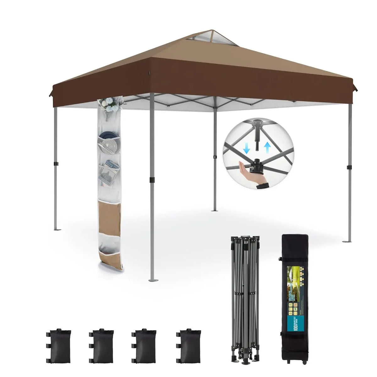 Canopy Tent Pop Up 10x10 ft, One Person Push Set Up Tent, Outdoor Canopies Shelter Heavy Duty Straight Legs, Customized