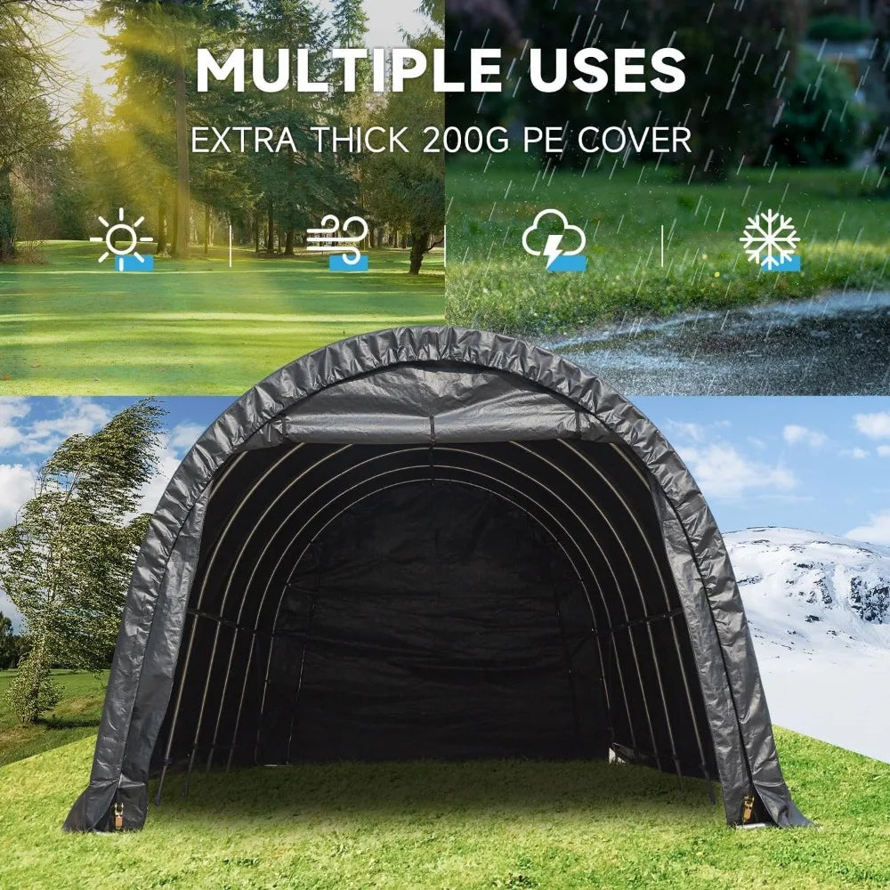 12 X 24 Ft Heavy-duty Carport, Portable Garage with Reinforced All-steel Frame and Domed Roof, Outdoor Waterproof Storage Shed