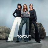 TOYOUTH Women Denim Jeans 2025 Autumn New Retro Lycra Micro Flare Pant