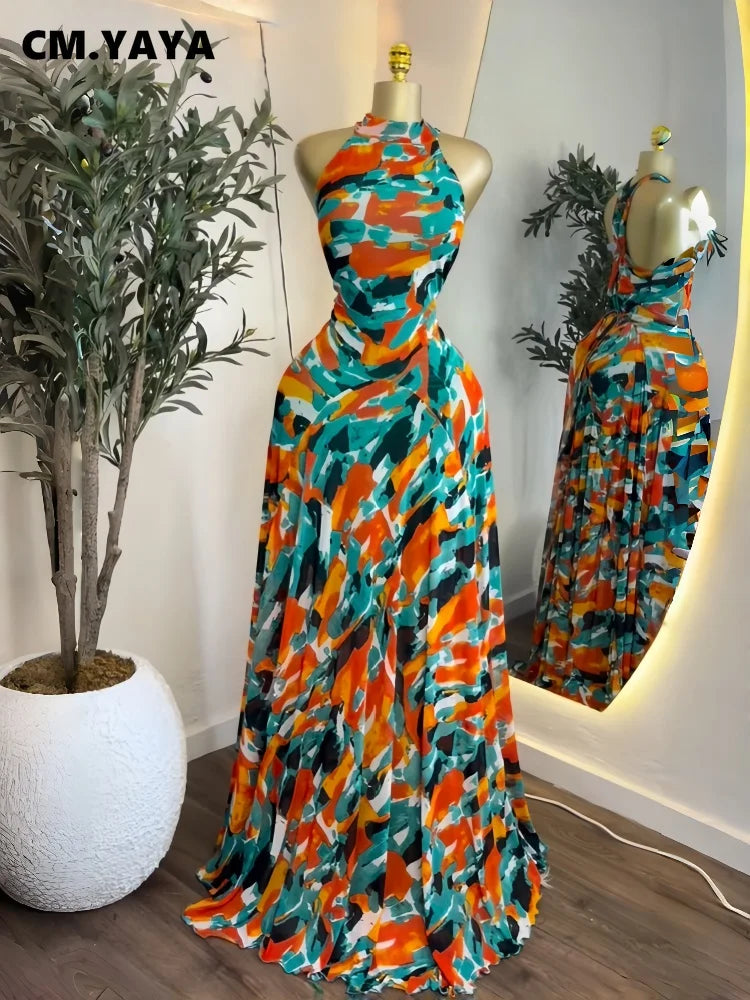GLCMYAYA Women Printed Sleeveless with Sashes Fit and Flare A-line Maxi Dress 2026 Streetwear Beach Holiday Long Dresses Vestido
