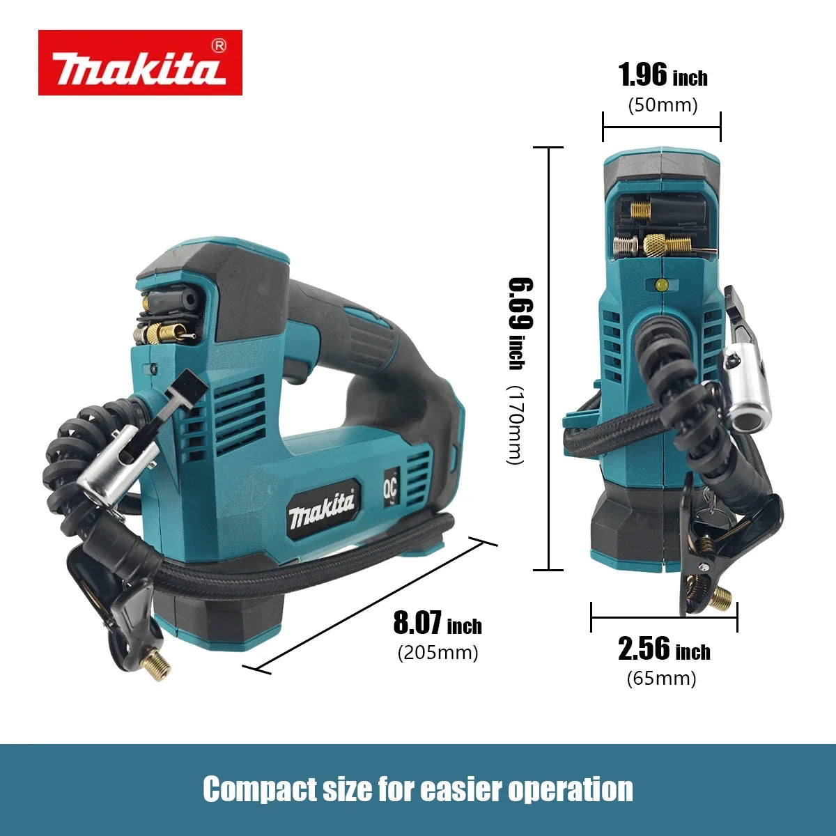 Makita 21V Mini Air Compressor 130PSI 830KPA With LED Light 30-65L Car Electric Air Pump Auto Inflatable Tire Inflator