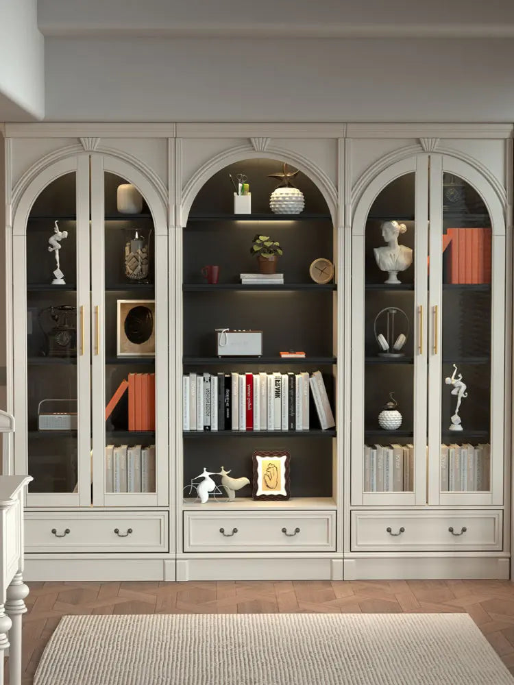 Retro arched free combination whole wall to living room cabinet bookcase