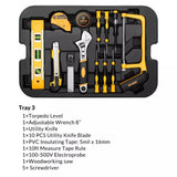 DEKO 258pcs Home DIY Hand Tool Set Professional Hand Tool Luggage Three-layer Rolling Portable Storage Box