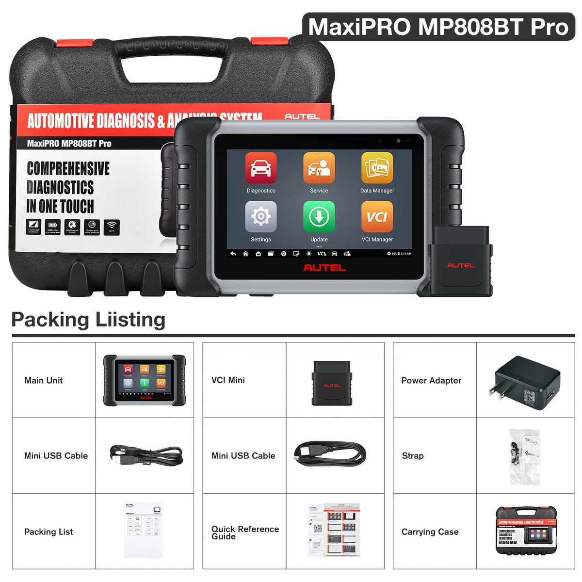 Autel MaxiPRO MP808BT Pro OBD2 Car Diagnostic Tool ECU Coding Refresh Hidden 38+ Service & VAG Guided Upgrade of DS808 MP808S