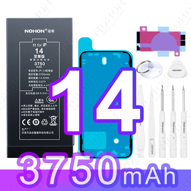 NOHON High Capacity Battery for iPhone 12 Pro Max 13 Mini 14 Plus 15 16 0 Cycle Replacement Li-ion Polymer Bateria with Tools