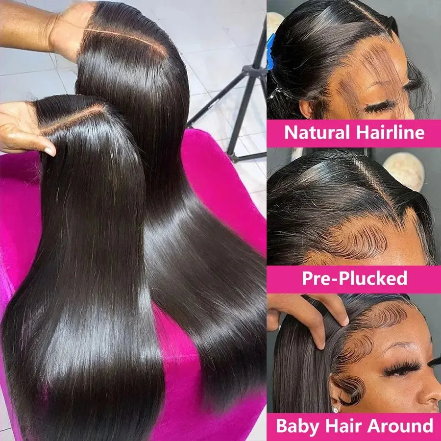 Golden 5x5 Glueless Lace Frontal Wigs Pre Plucked 220%Density Bone Straight 6X6 Closure Lace Front Human Hair Wig 30 34 Inches