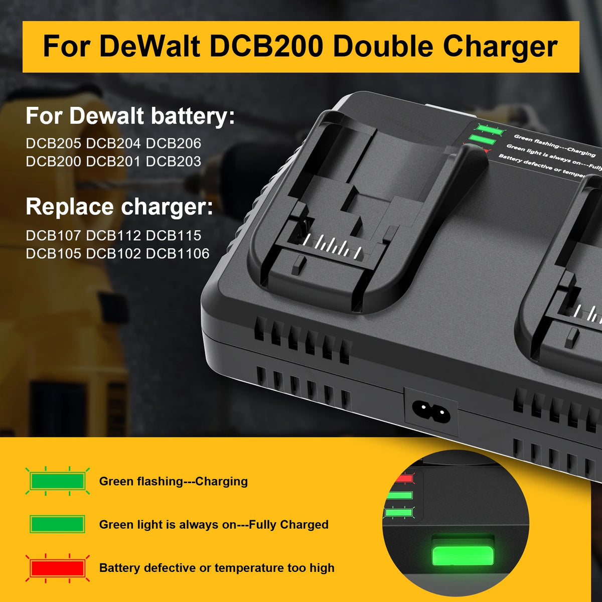 BATTOOL DCB102 4A 2 Slot Battery Charger For Dewalt DCB200 DCB101 DCB184 DCB105 US/EU/UK/AU Plug MAX Liion Battery Fast Charger