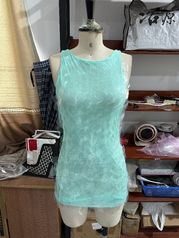 Sequin Backless Mini Dress For Women Sexy Sleeveless High Waist Bodycon Short Dresses 2026 Party Club Beach Vacation Outfits