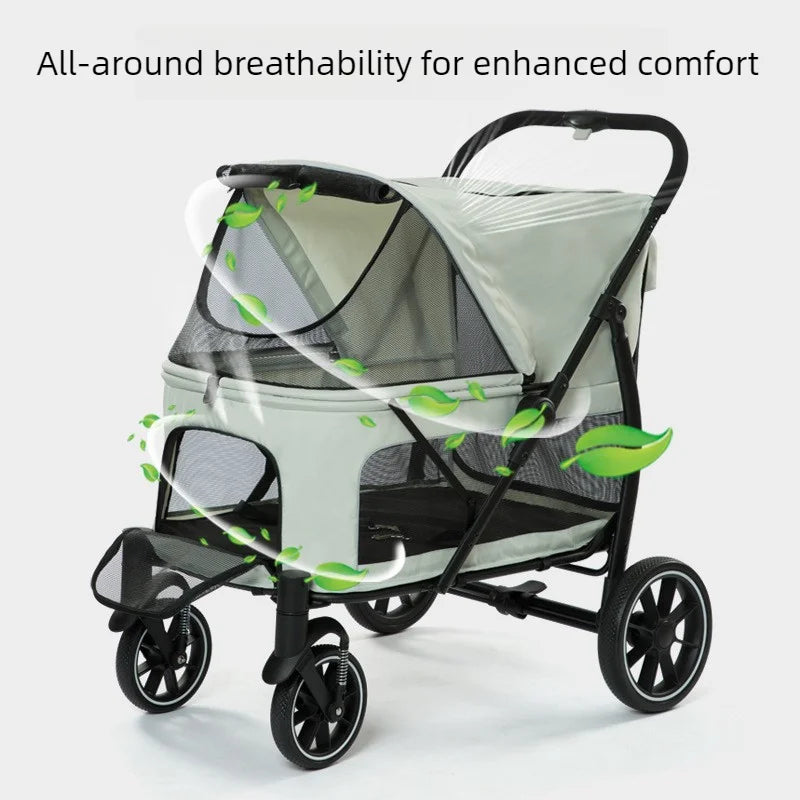 40KG Large Pet Strollers Cats Dogs Wheel Folding Dogcart Luxury Outdoor Transport Dog Strollers Pet Carrier Trolley Supplies