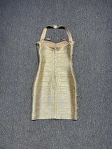 Real Photos Women Gold Bronzing Bandage Dress Bodycon Mini High Street Evening Club Party Homecoming Dress Wholesale Dropship