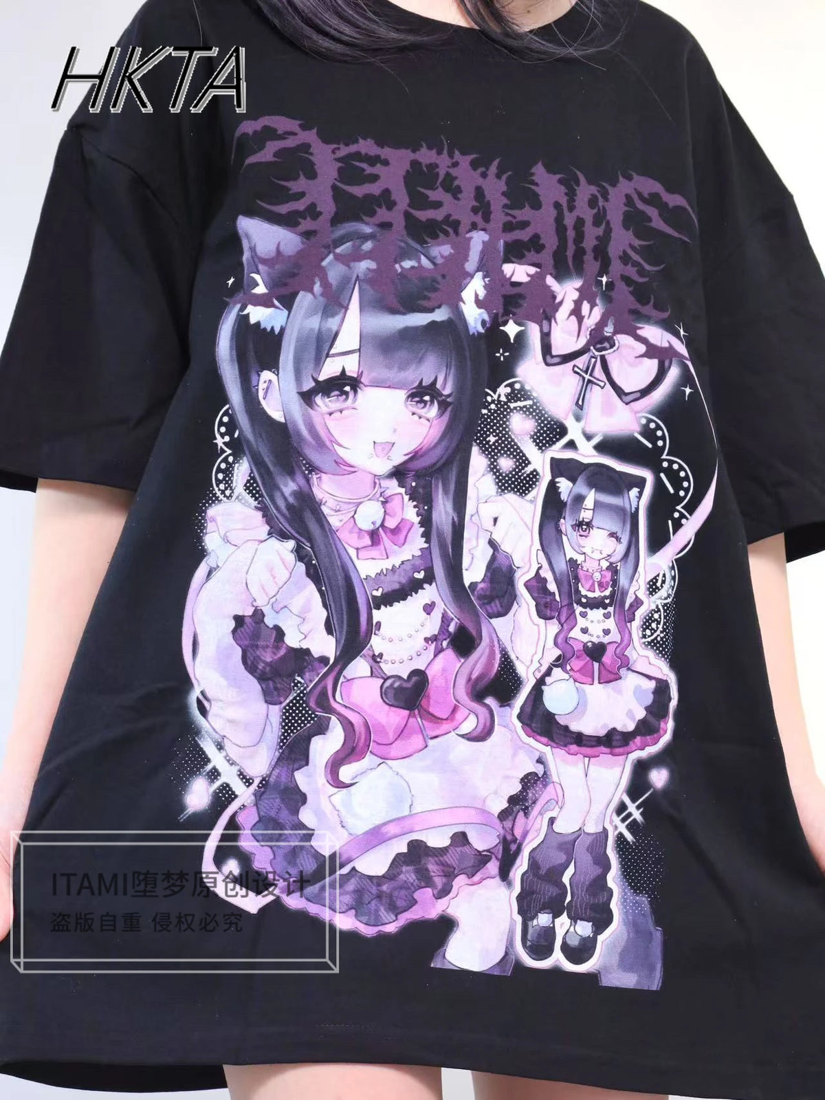 Subculture Summer Off-shoulder Round Neck Short-sleeve T-shirt Mine Series Sweet Creative Y2K Loose Casual Balck Graphic T Shirt