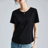 Summer Women's White Mercerized Cotton T-Shirt | 3D Stitching Round Neck Basic Top | Plus Size Slim Fit Layered Casual Blouse
