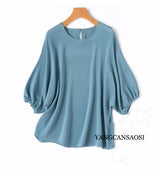 26MM Heavy Weight 93% Natural Mulberry Silk Elastic Wrinkled Round Neck Batwing Half Sleeve Women's Casual Solid Color T-shirt
