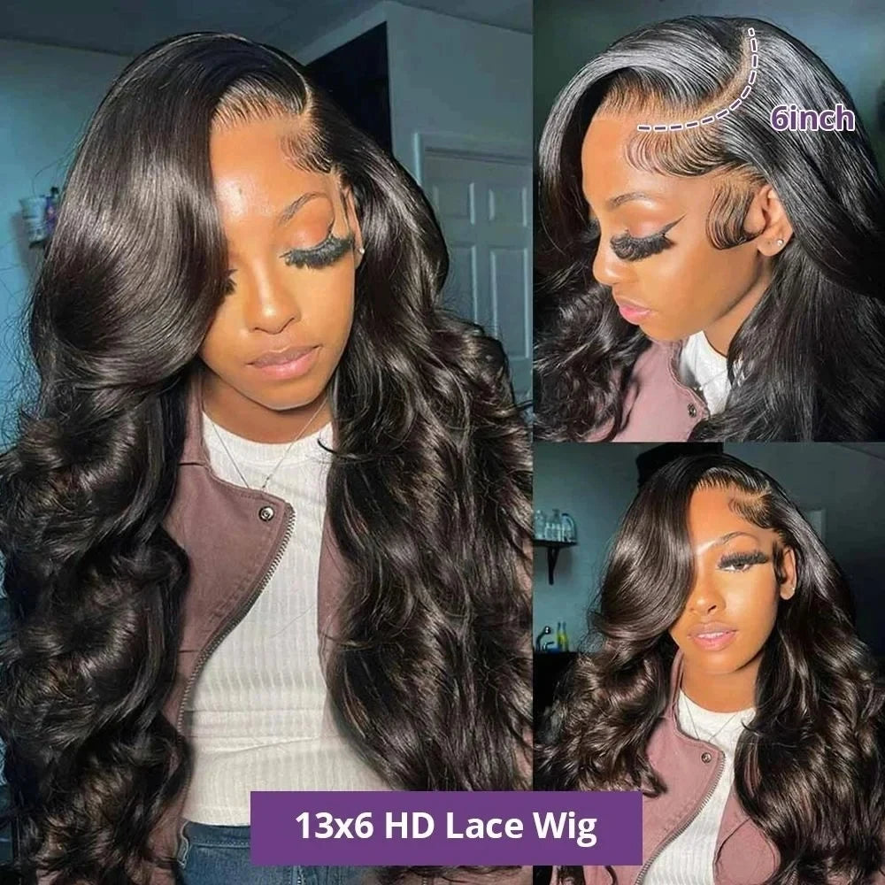 250 Density 46 Inch Body Waves 100% Human Hair 13x6 13x4 HD Transparent Lace Frontal Wig Pre Plucked Natural 360 Full Front Wigs