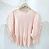 GVUW Pleated Round Collar T Shirt Women Full Sleeve Solid Color Versatile New 2025 Pullover Temperament Female Tops 17G8531