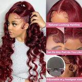 250% 13x4 HD Transparent 99J Burgundy Loose Wave Lace Front Wigs Deep