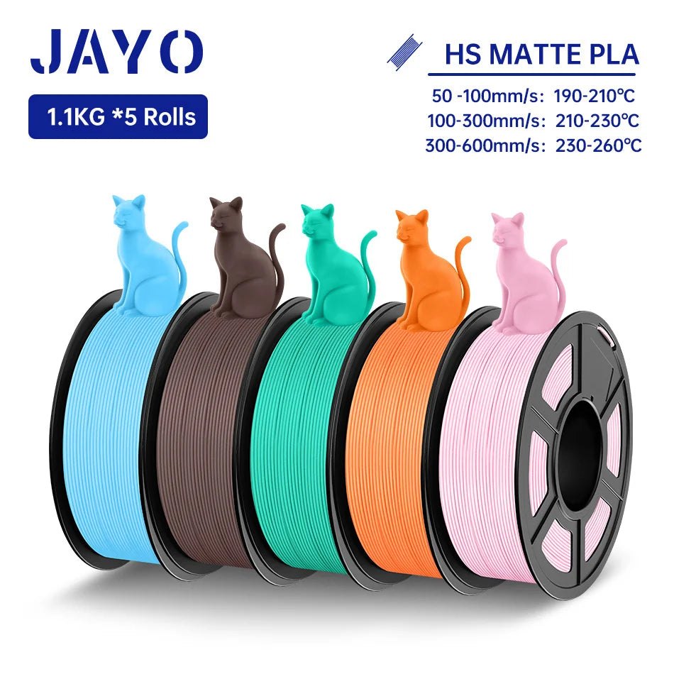 JAYO PLA Classic 3D Filament 1.75mm High Speed Matte PLA 3D Printer Filament Neatly Wound 3D Printing Materials 5Rolls/set
