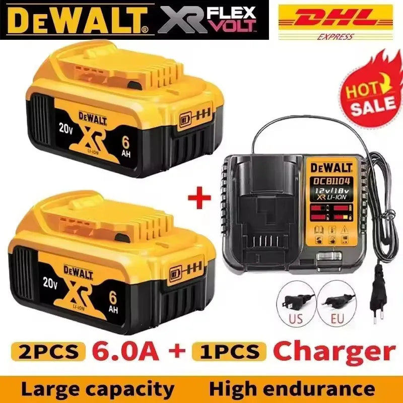 100% Original 20V 6.0Ah MAX Battery Power Tool Replacement For DeWalt DCB184 DCB181 DCB182 DCB200 20V 5A 6A 18Volt 20v Battery.