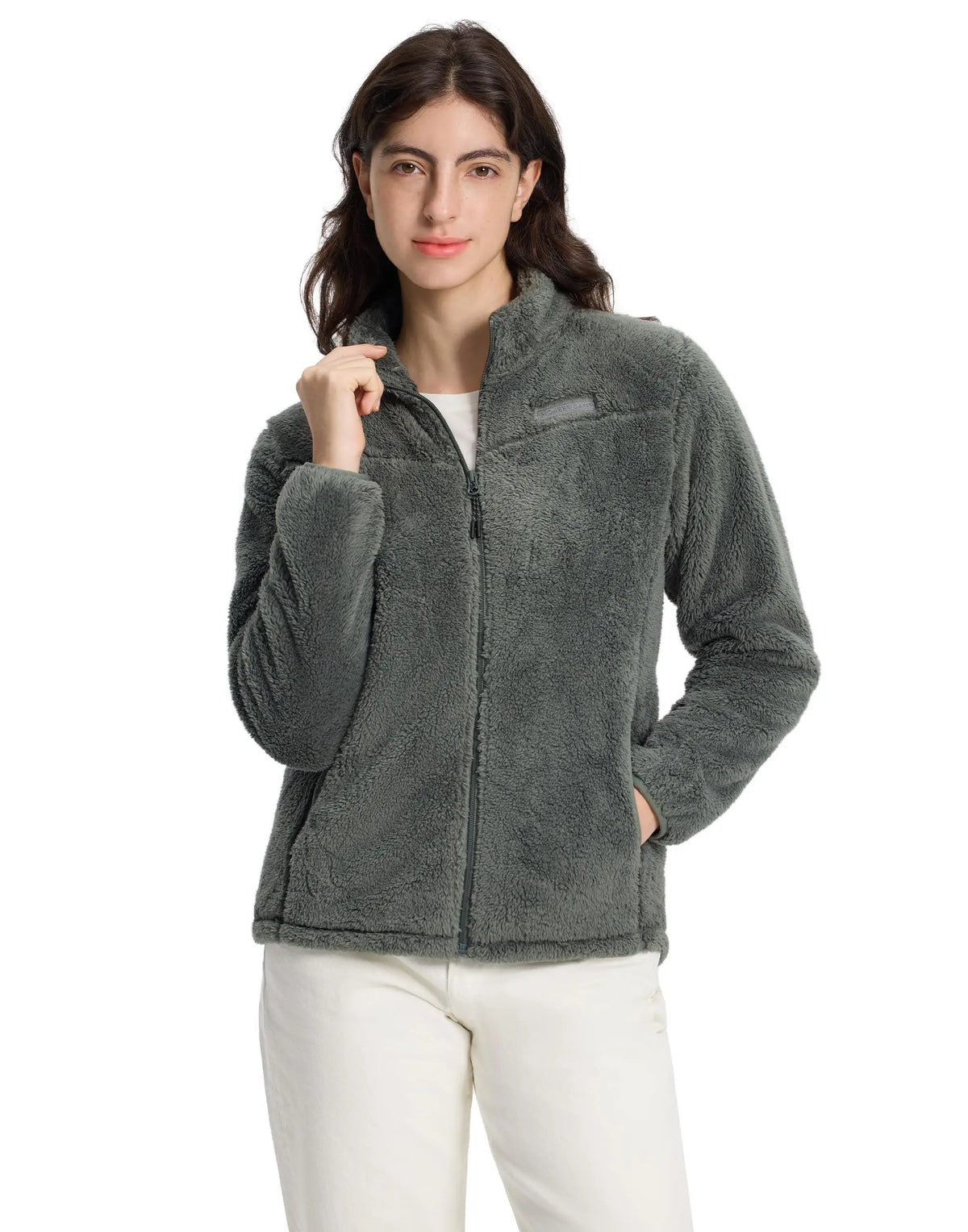Pioneer Camp Women's Fuzzy Fleece Jacket Lightweight Full Zip Up Warm Soft Fleece Coat for Spring Fall Winter