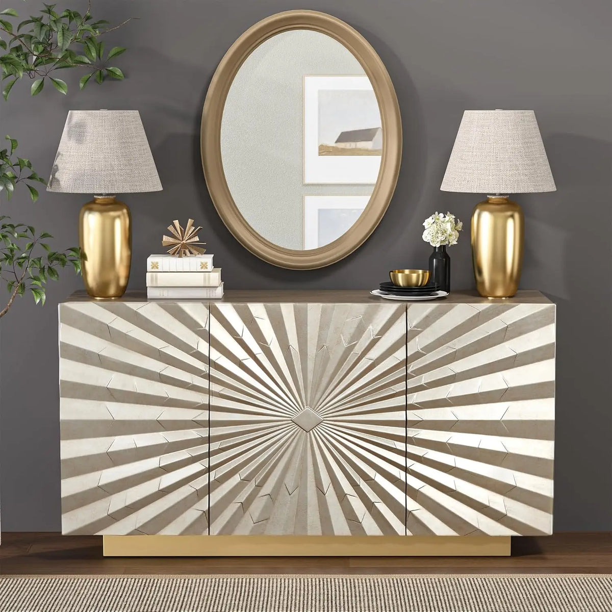 63" Storage Sideboard Buffet Cabinet w/ Doors & Adjustable Shelves for Living Room Entryway Black, Customized