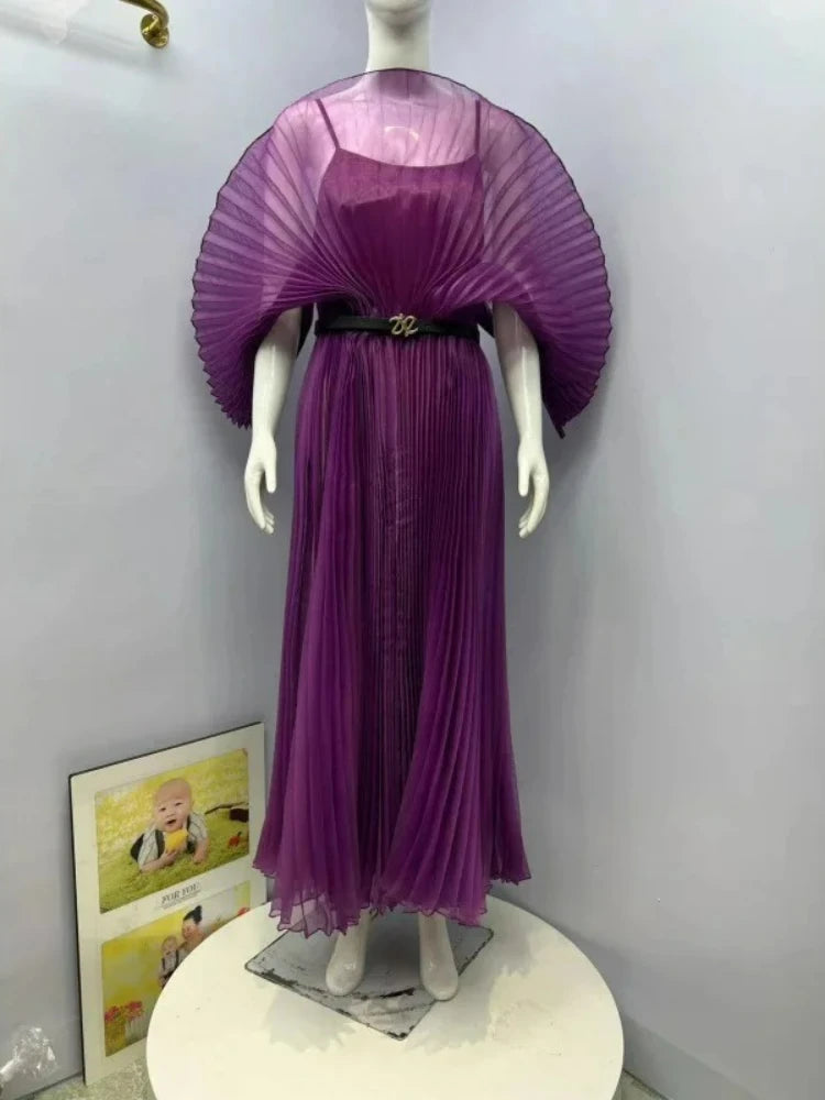 Miyake Folds 2025 Autumn New Loose Dress Hand-made Dolds Elegant Chested Evening Dress
