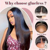 Straight 40 Inch 6x5 Pre Plucked Pre Cut Lace Glueless Wigs Human Hair