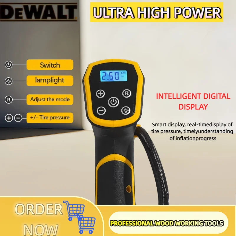 Dewalt Air Compressor Automatic with Digital Pressure Gauge for Car Tire Inflator Cordless Rechargeable Handheld Electric Pump