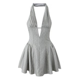 YENKYE Sexy Women Fashion Backless Halter Dresses Low Waist A-line Mini Summer Dress Party Robe