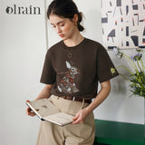 OLrain Women Oversized T-shirt 2026 Summer New Heavy Industry Embroidery Coffee Casual Tees Temperament Crew Neck Top O57XT98109