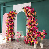 Hot Pink Orange Chrysanthemum Artificial Flower Runner for Event Backdrop Decor Props Wedding Florals Horn Arch Decoration J2357